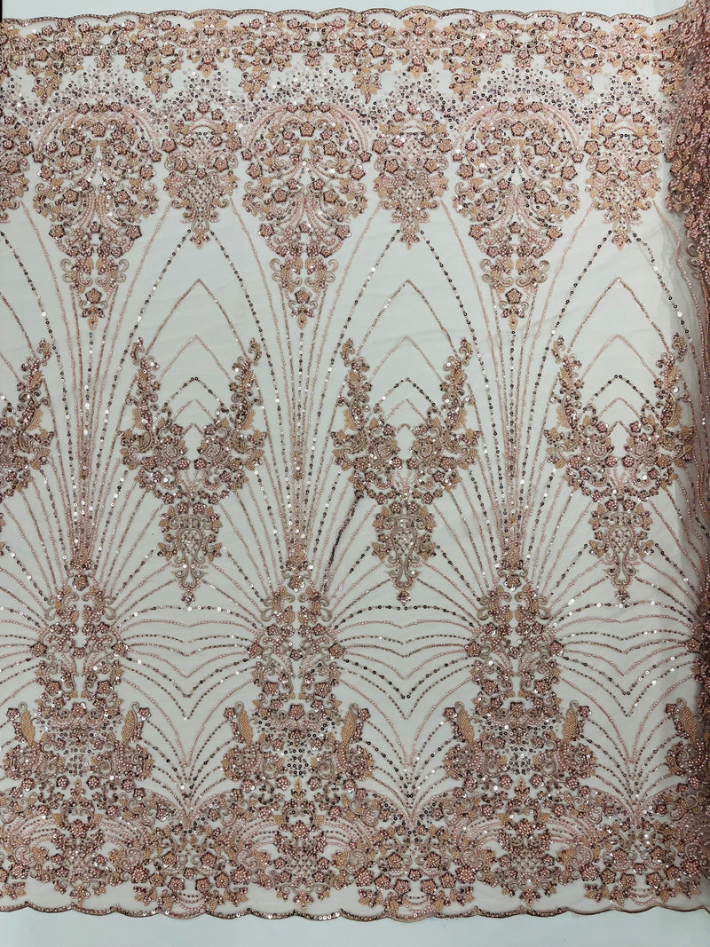 Royalty Damask Beaded Lace Luxury on Mesh, by The Yard.