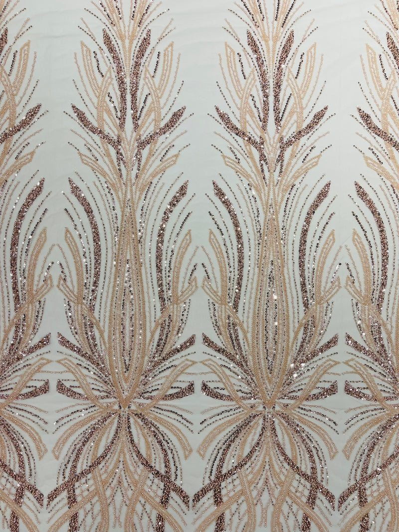 Palm Beaded Damask Design Fabric, by The Yard.