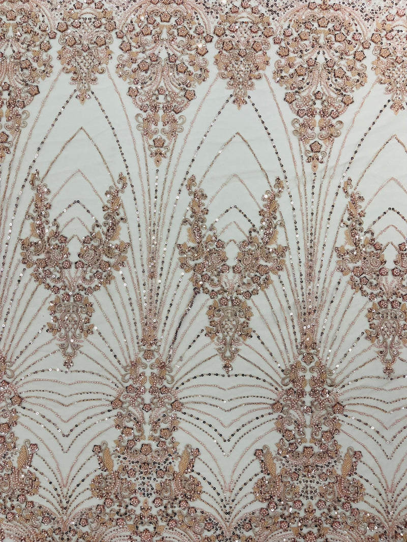 Royalty Damask Beaded Lace Luxury on Mesh, by The Yard.