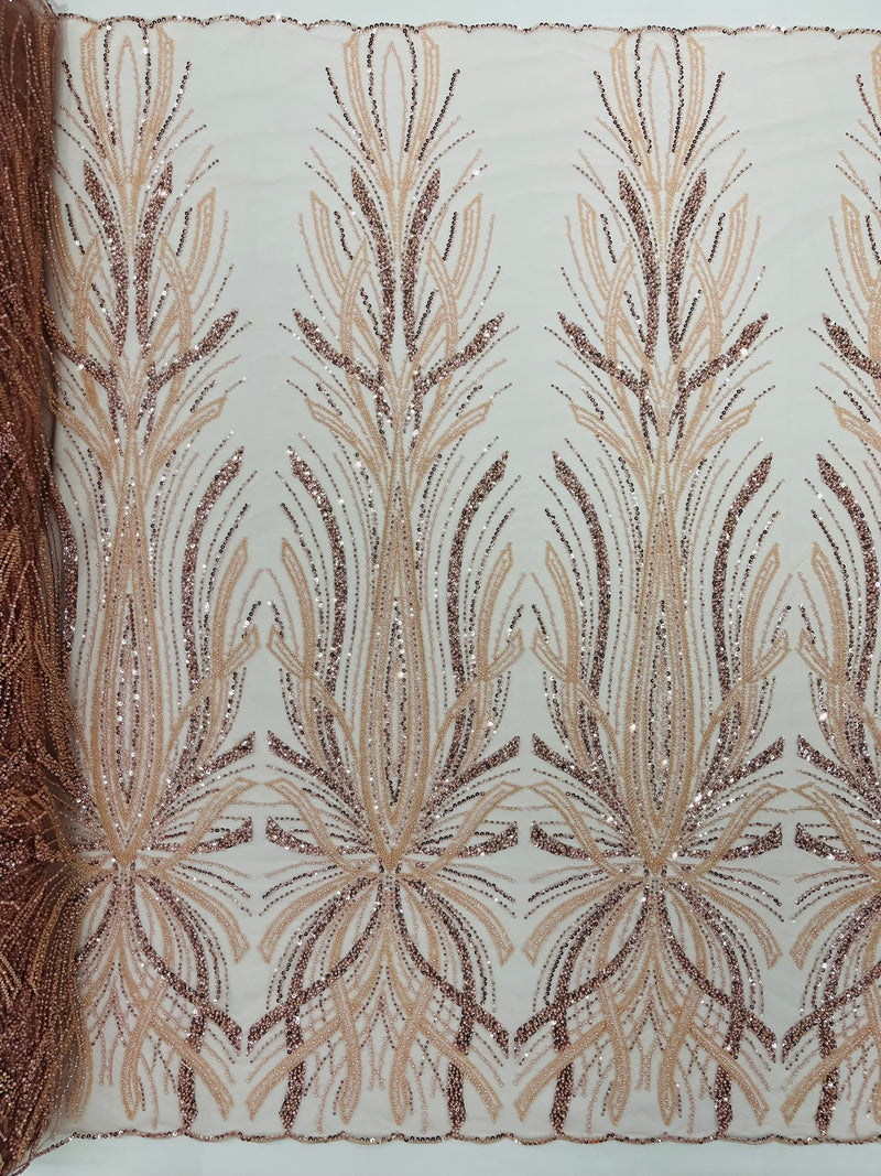 Palm Beaded Damask Design Fabric, by The Yard.