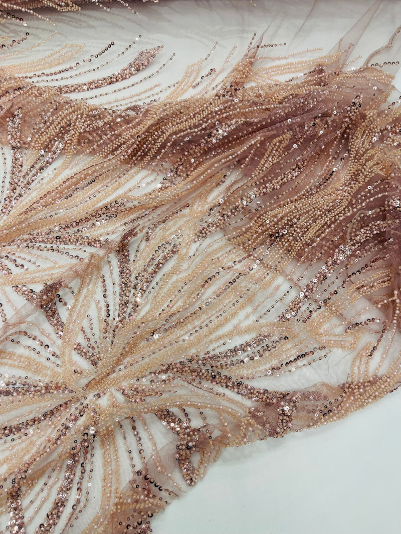 Palm Beaded Damask Design Fabric, by The Yard.