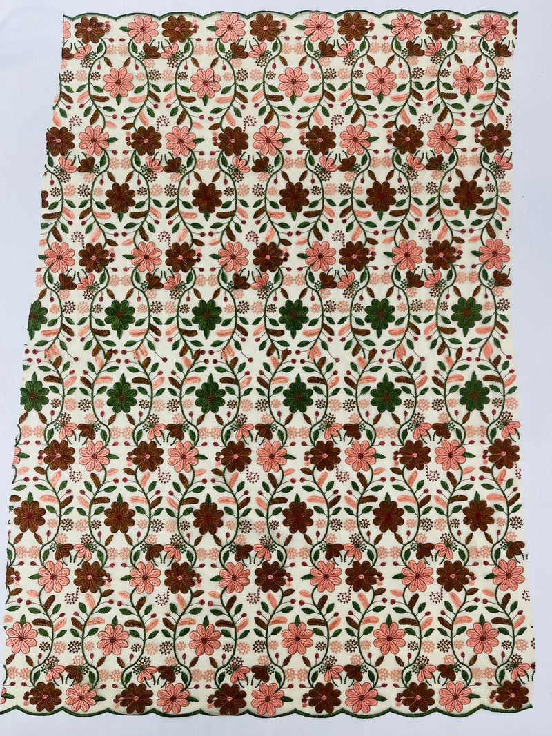 Oaxaca multi color Mexican Sarape floral design embroider mesh lace-sold by the yard.