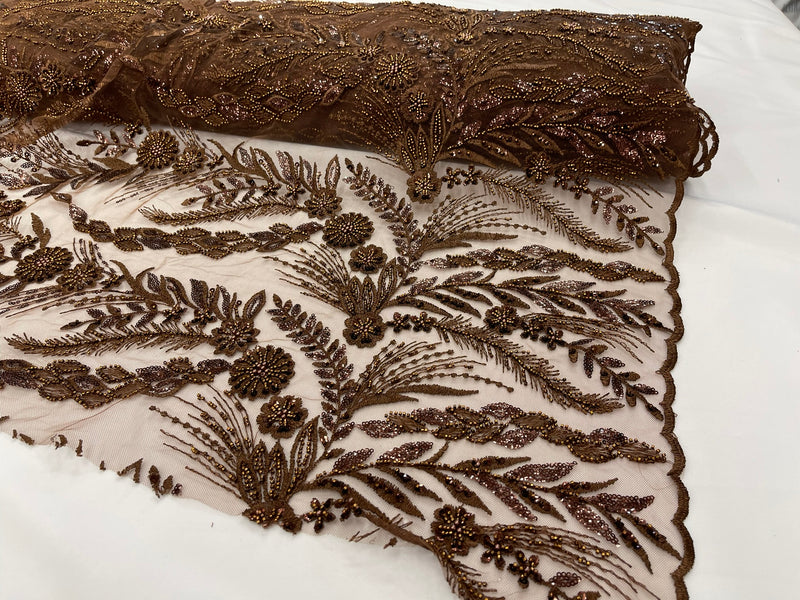 Feather and Vine Beaded Lace Fabric, by The Yard
