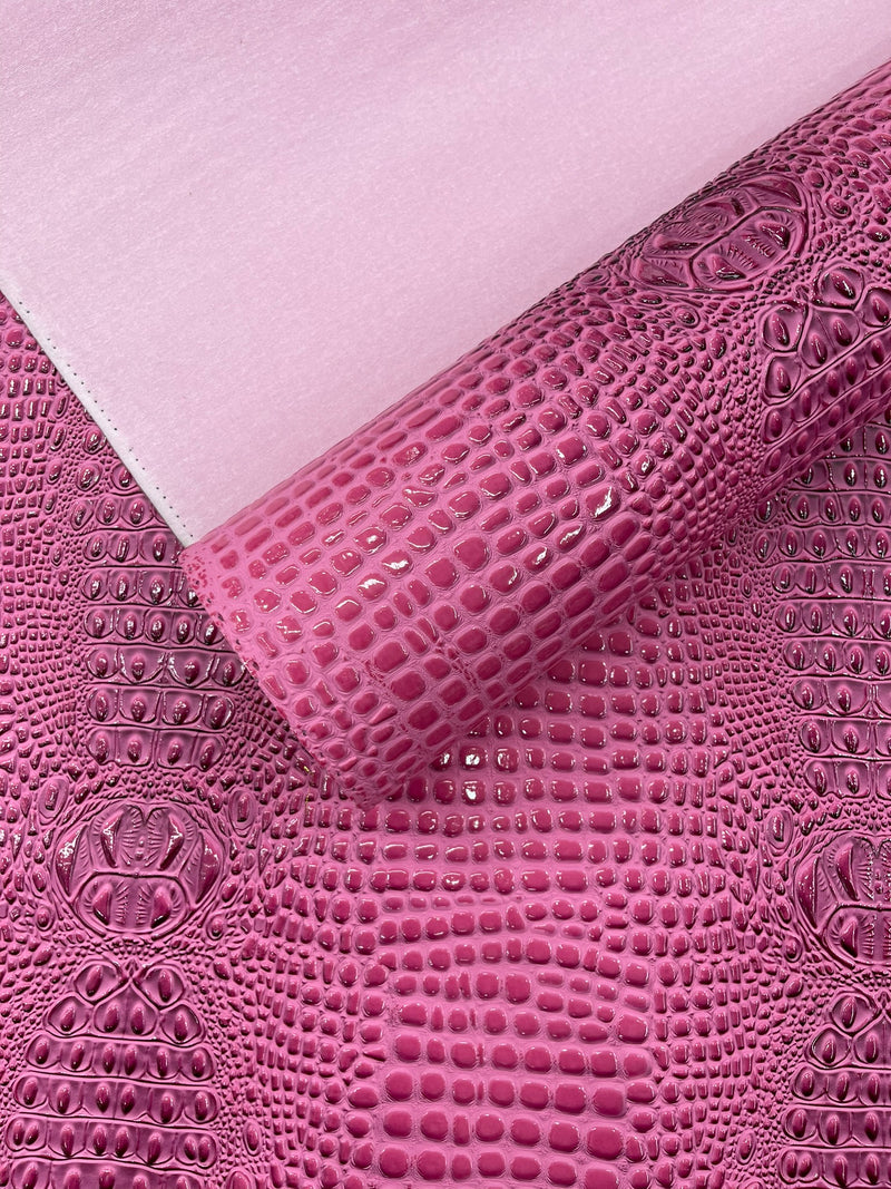 Glossy Two Tone Gator Fake Leather Upholstery, 3D Crocodile Skin Texture Faux Leather PVC Vinyl, 54" Wide