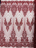 Royalty Damask Beaded Lace Luxury on Mesh, by The Yard.