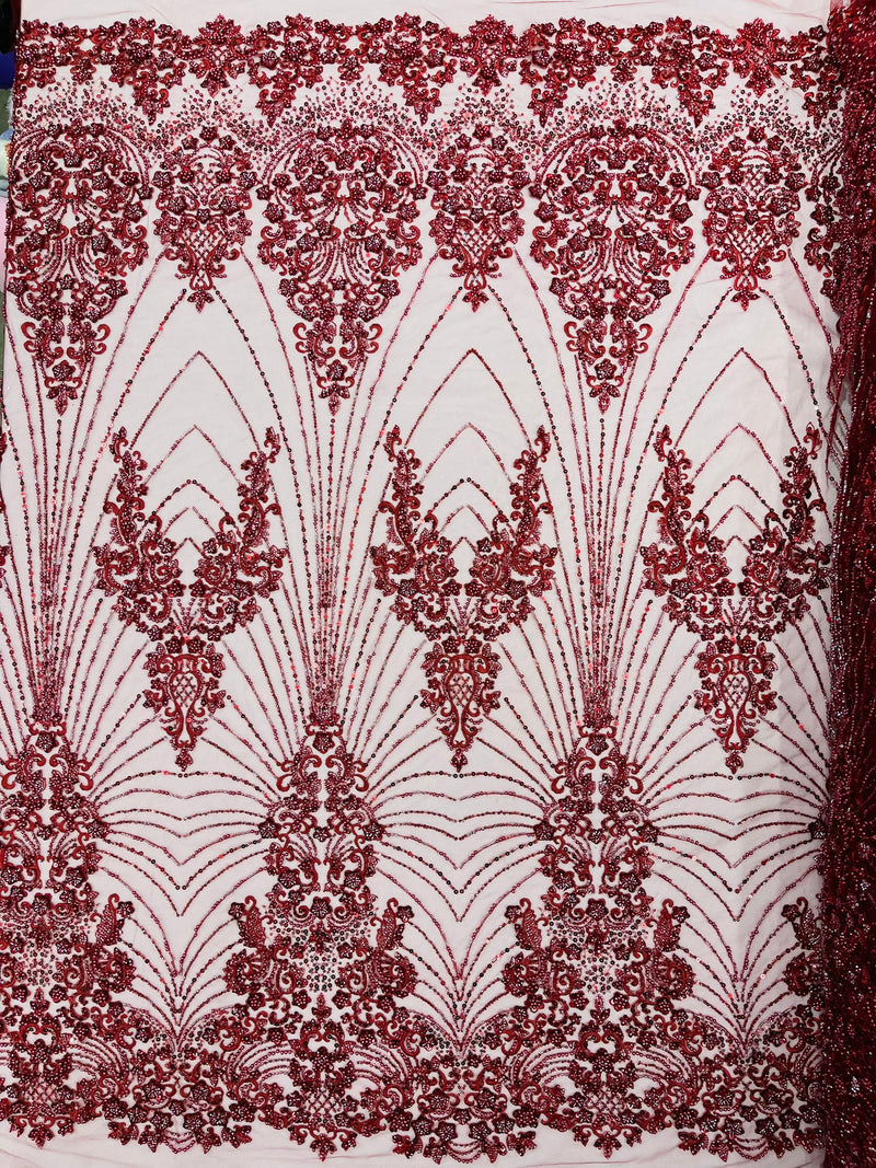 Royalty Damask Beaded Lace Luxury on Mesh, by The Yard.