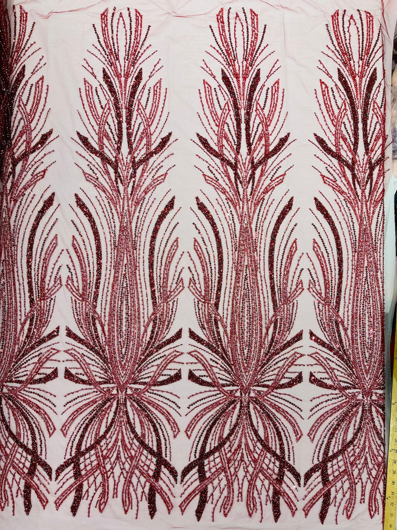 Palm Beaded Damask Design Fabric, by The Yard.