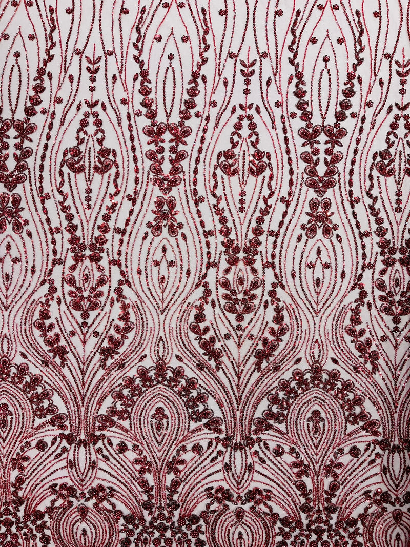 Modern Luxury Beaded Fabric Embroidered on a Mesh Lace, Sold by The Yard.