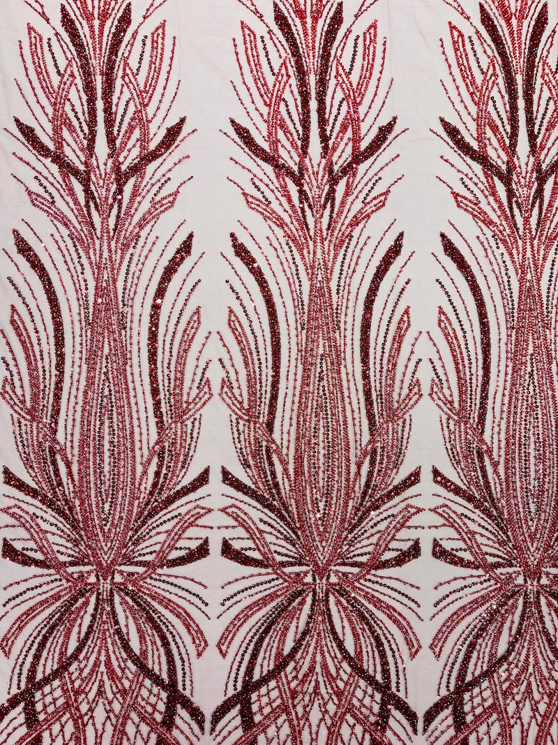 Palm Beaded Damask Design Fabric, by The Yard.
