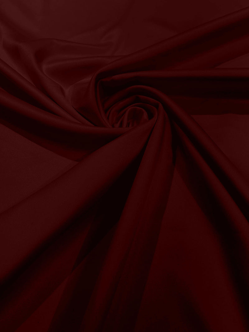 Burgundy Solid Matte Stretch L'Amour Satin Fabric 95% Polyester 5% Spandex, 58" Wide/ By The Yard.