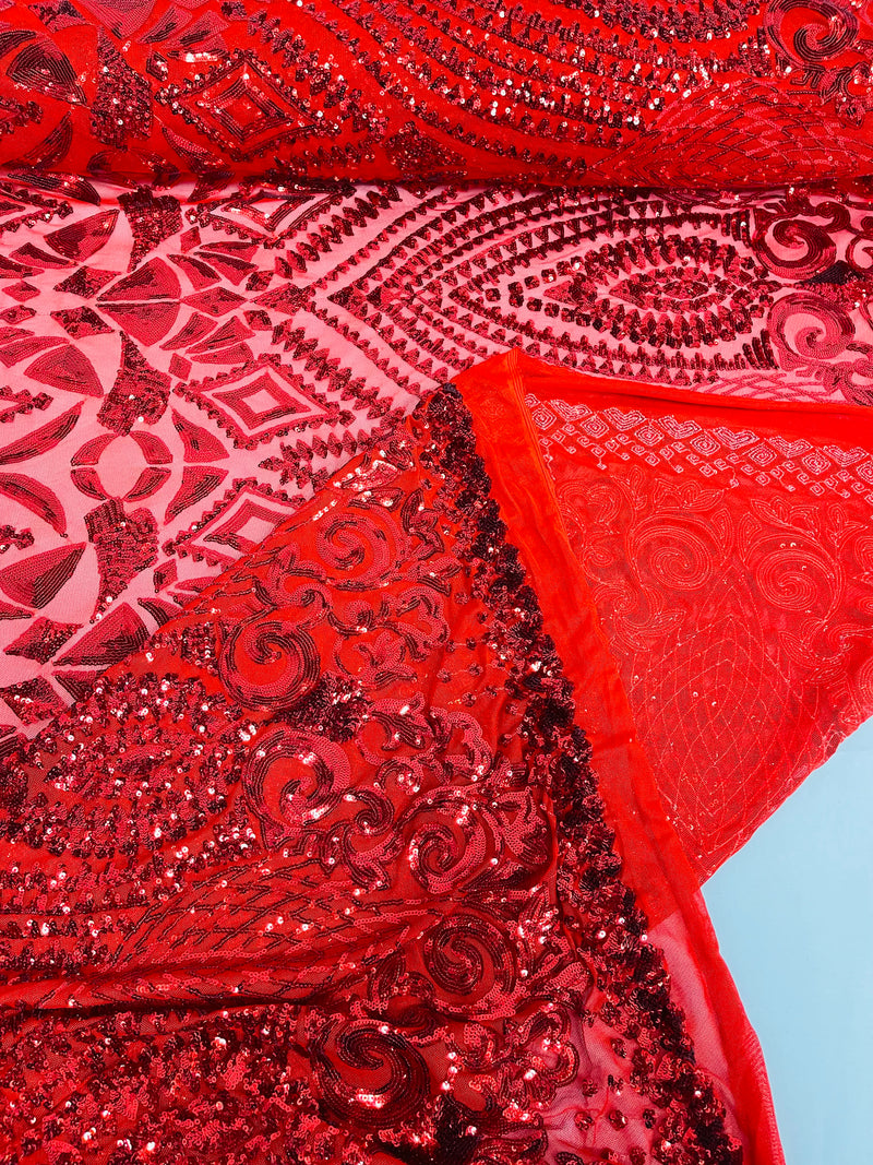 DIAMOND GEOMETRIC SEQUIN ON A STRETCH MESH FABRIC ( By The Yard)