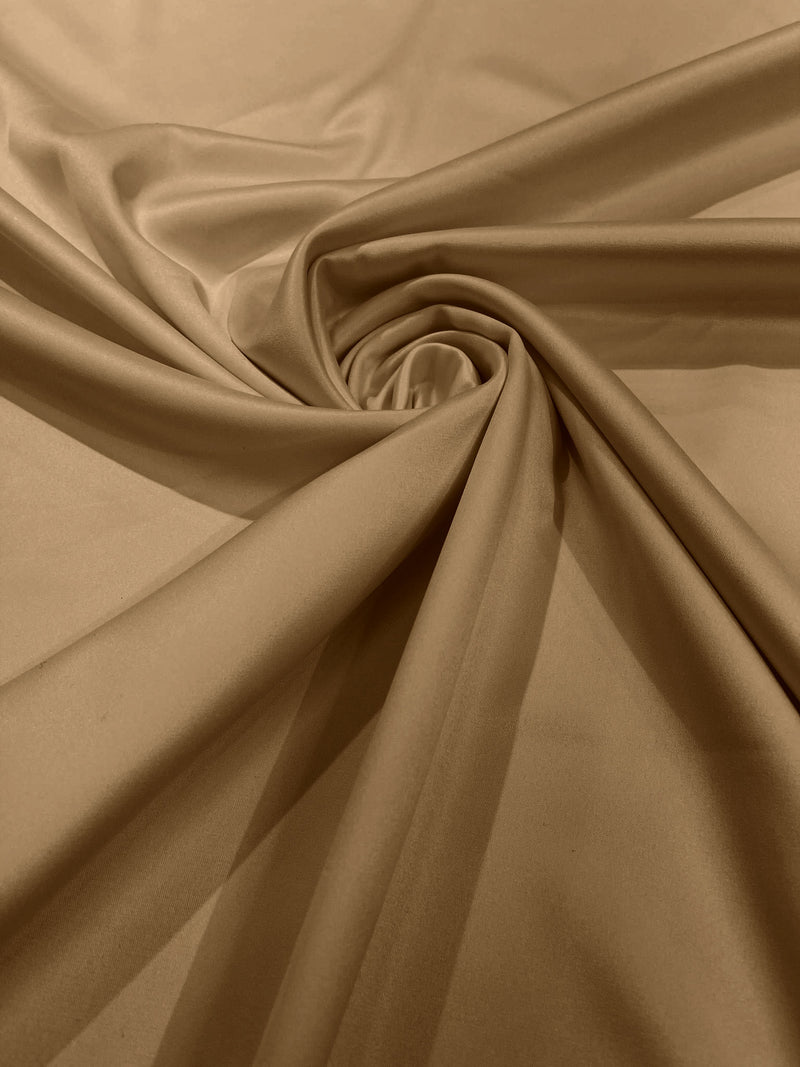 Camel Solid Matte Stretch L'Amour Satin Fabric 95% Polyester 5% Spandex, 58" Wide/ By The Yard.