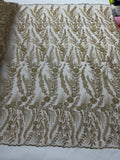 Feather and Vine Beaded Lace Fabric, by The Yard
