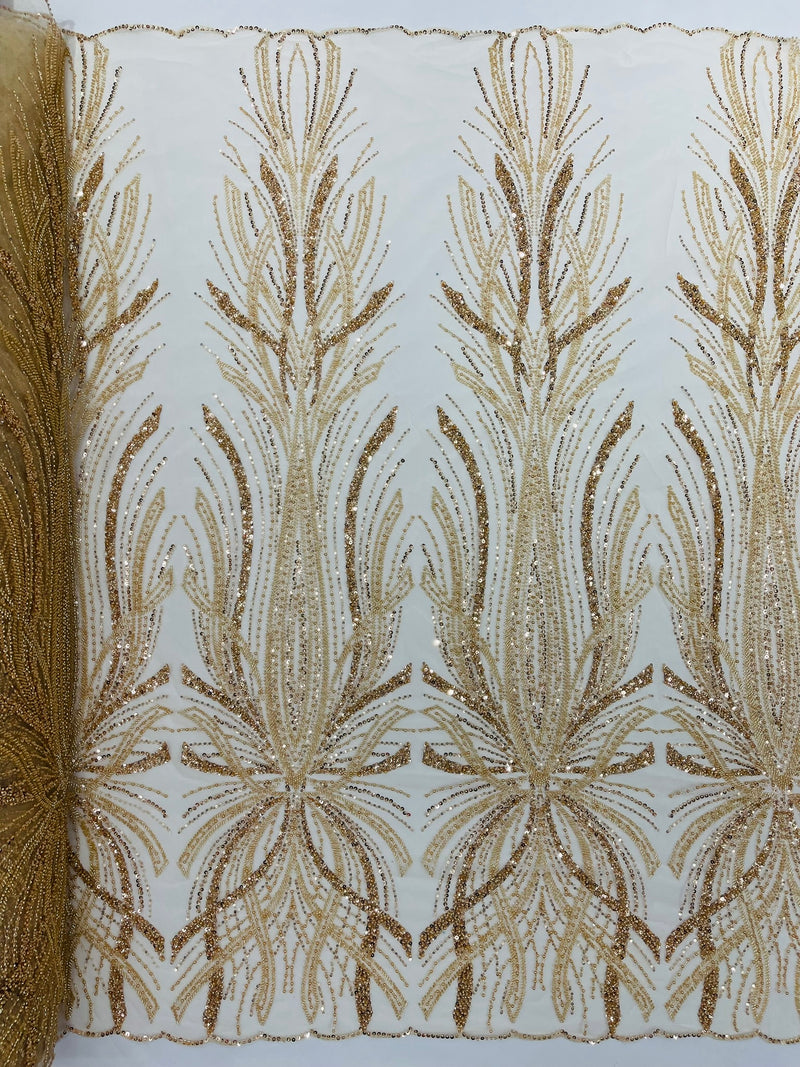 Palm Beaded Damask Design Fabric, by The Yard.