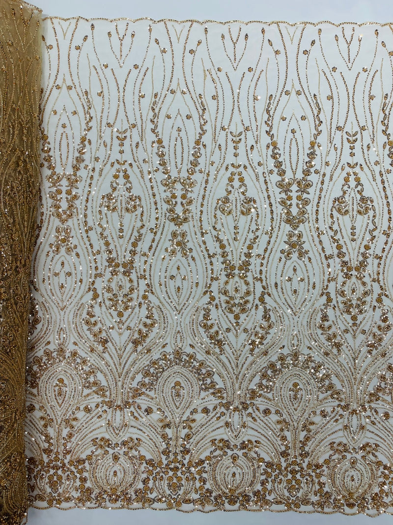 Modern Luxury Beaded Fabric Embroidered on a Mesh Lace, Sold by The Yard.