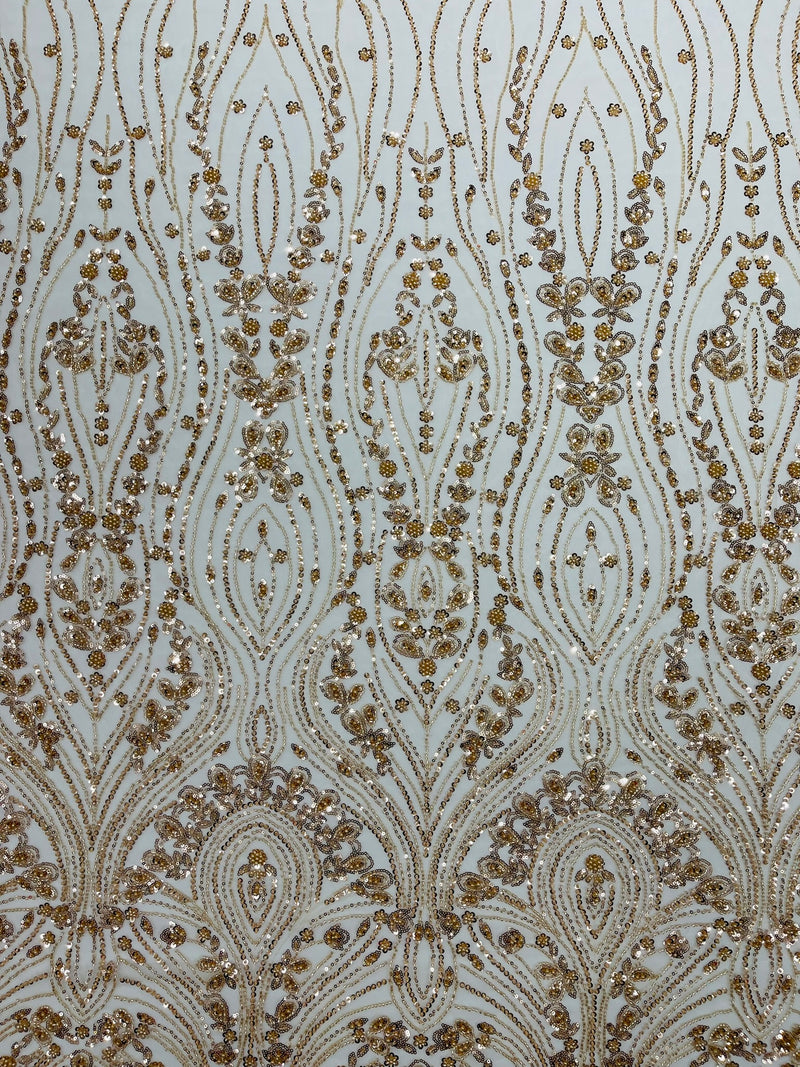 Modern Luxury Beaded Fabric Embroidered on a Mesh Lace, Sold by The Yard.