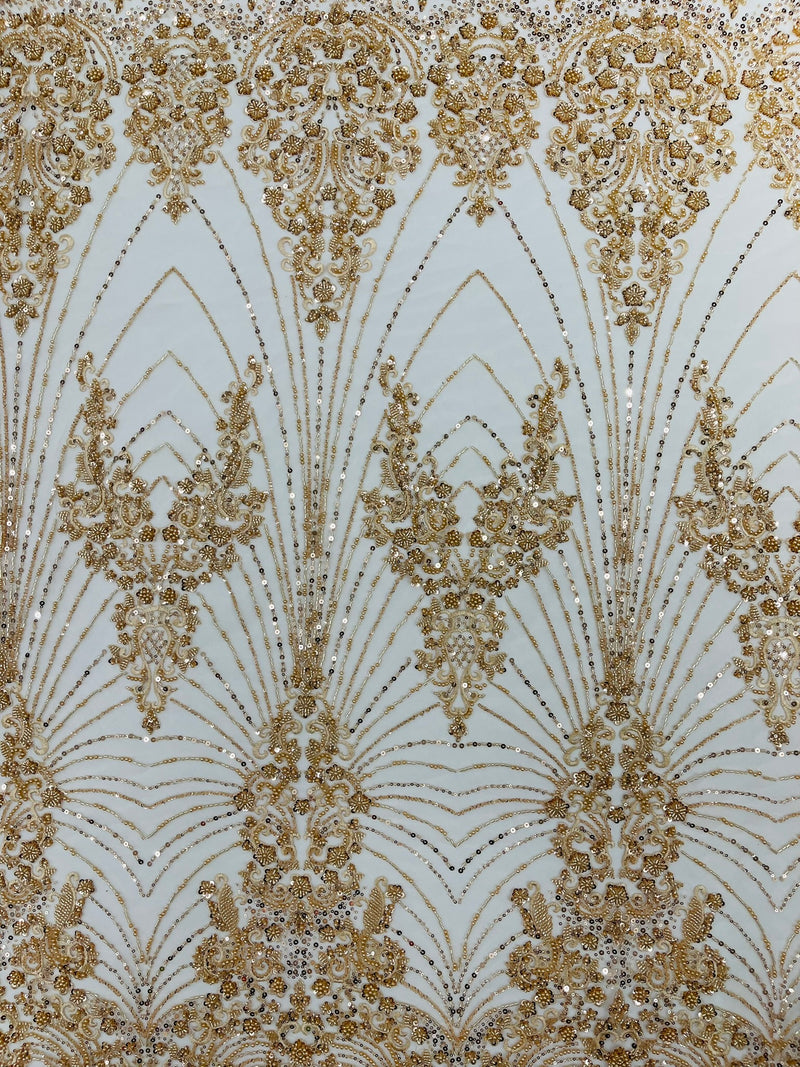 Royalty Damask Beaded Lace Luxury on Mesh, by The Yard.