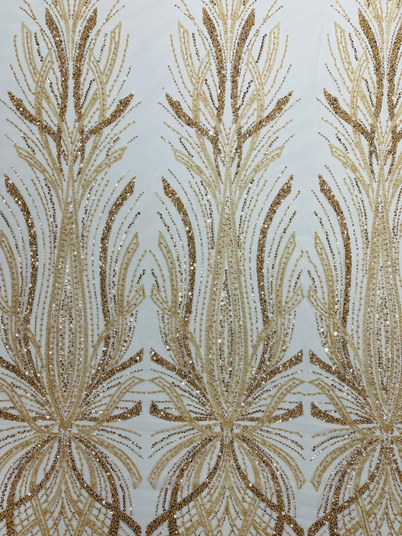 Palm Beaded Damask Design Fabric, by The Yard.
