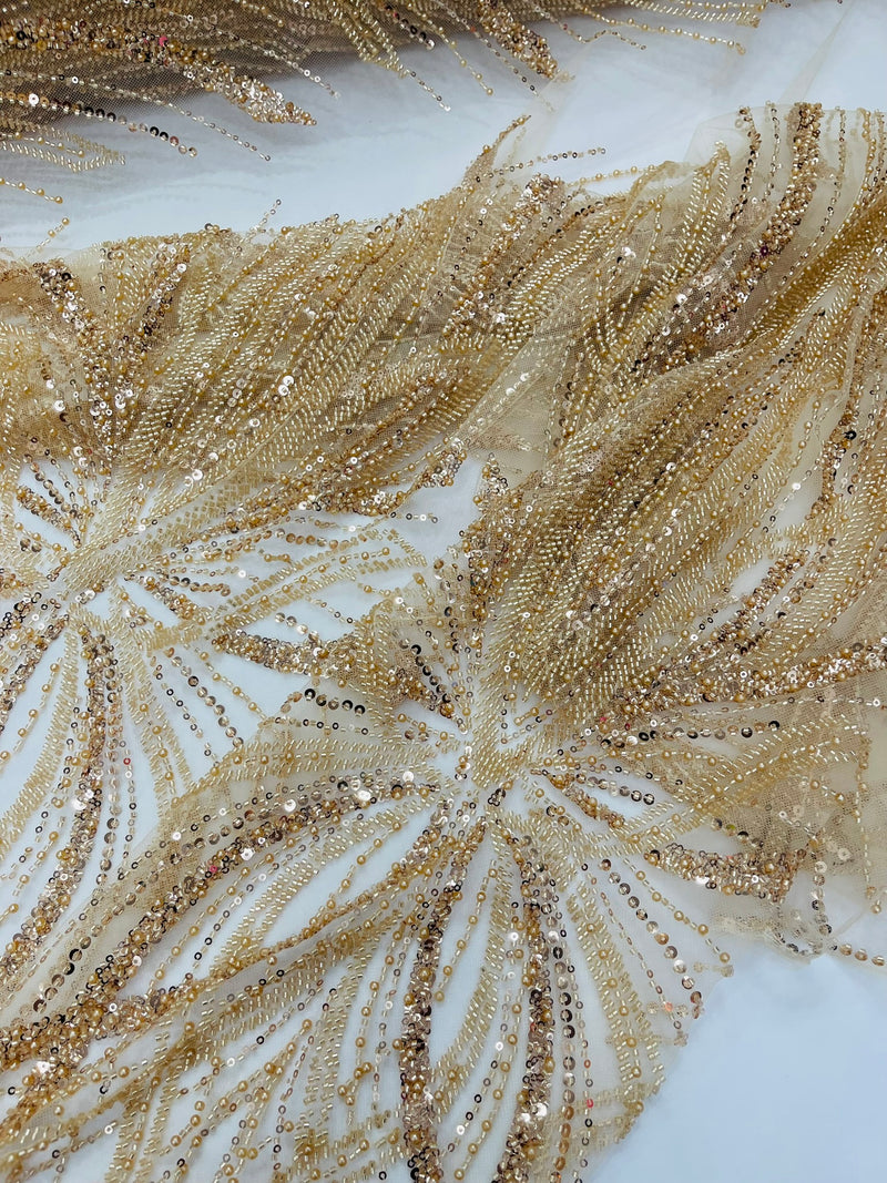 Palm Beaded Damask Design Fabric, by The Yard.