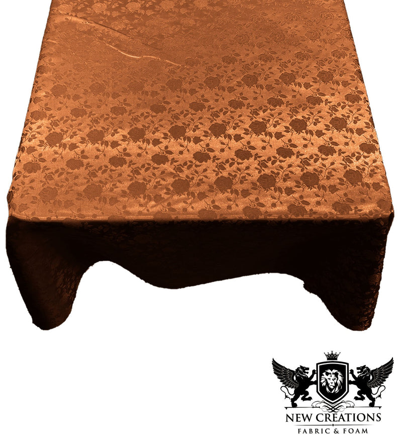Cinnamon Square Tablecloth Roses Jacquard Satin Overlay for Small Coffee Table Seamless. (58" Inches x 58" Inches)