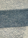 Sparkling Glitter Beads Sequin Fabric, Wave Design, Fabric Embroidered on a Mesh Lace Wedding Bridal Dress.