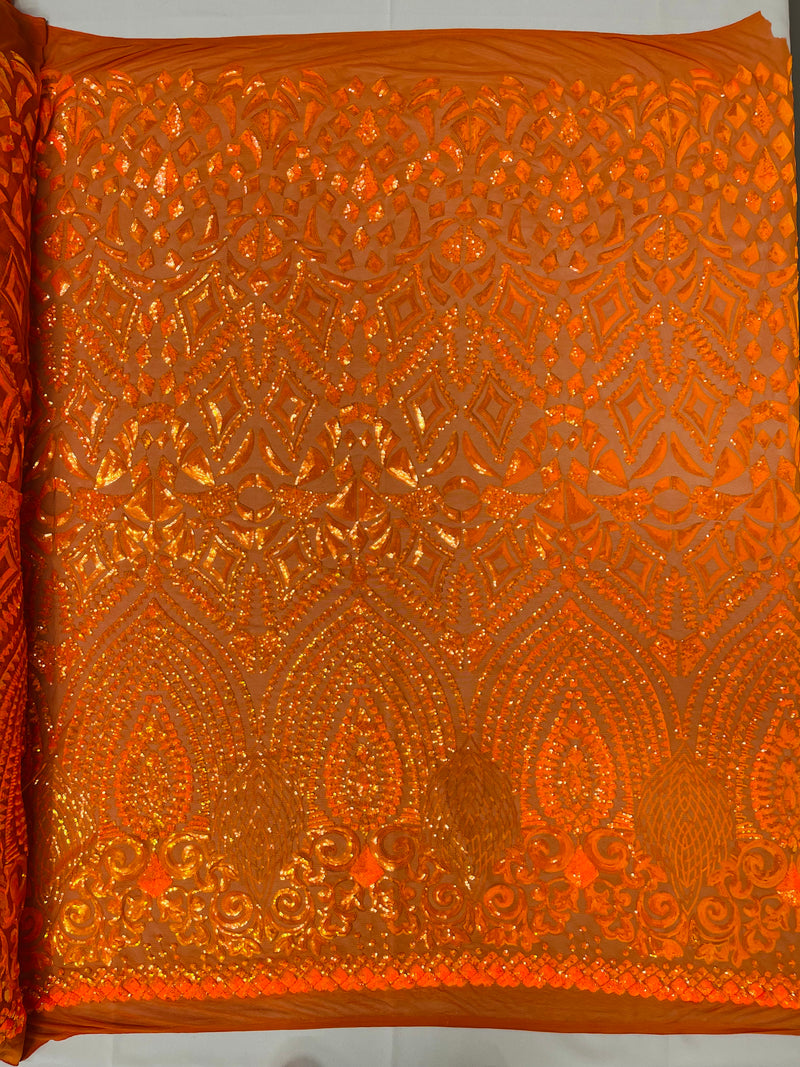 DIAMOND GEOMETRIC SEQUIN ON A STRETCH MESH FABRIC ( By The Yard)