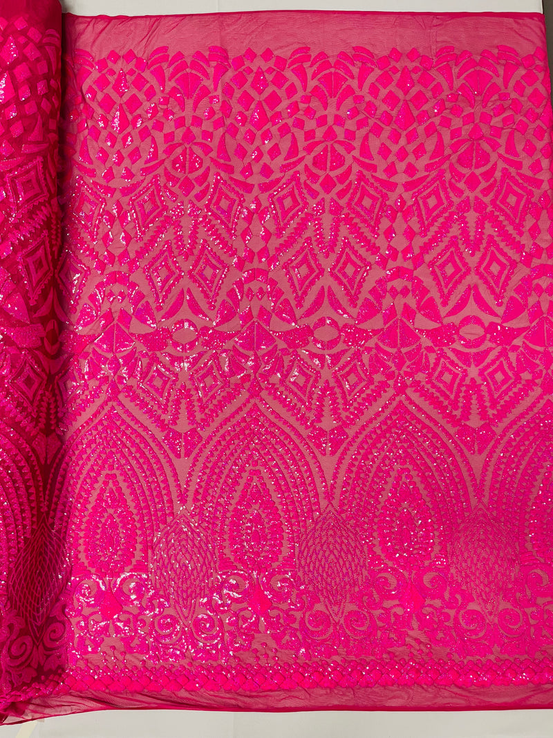 DIAMOND GEOMETRIC SEQUIN ON A STRETCH MESH FABRIC ( By The Yard)