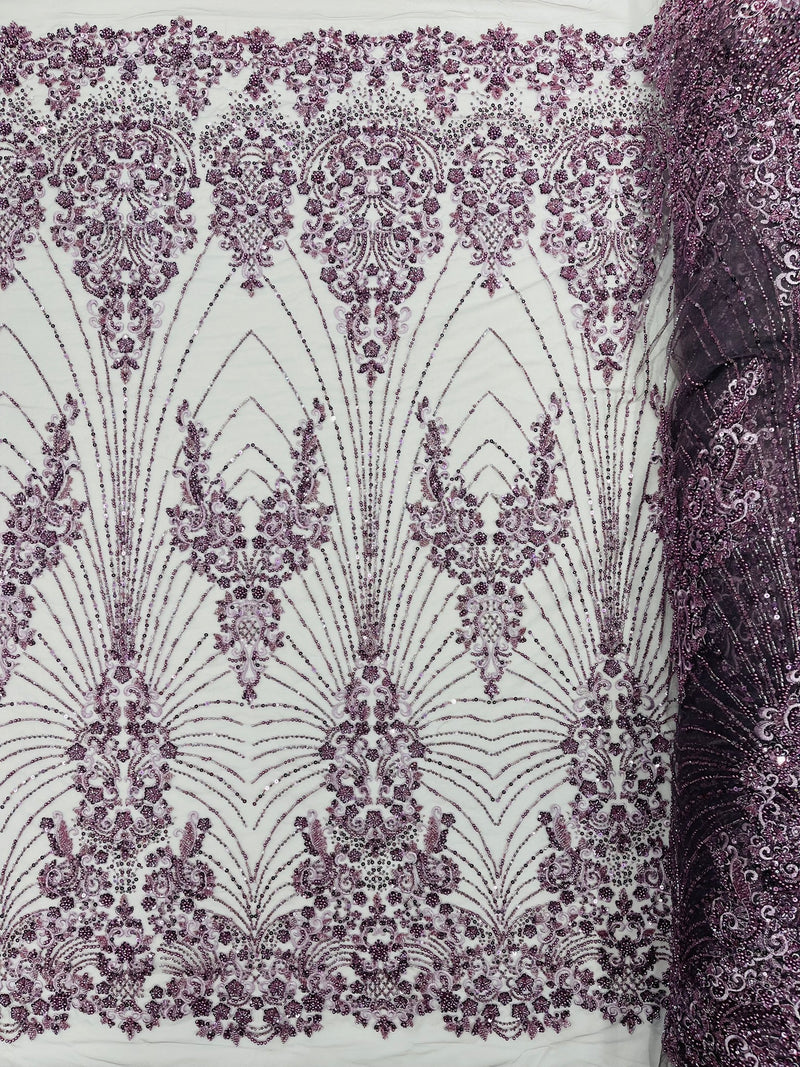 Royalty Damask Beaded Lace Luxury on Mesh, by The Yard.