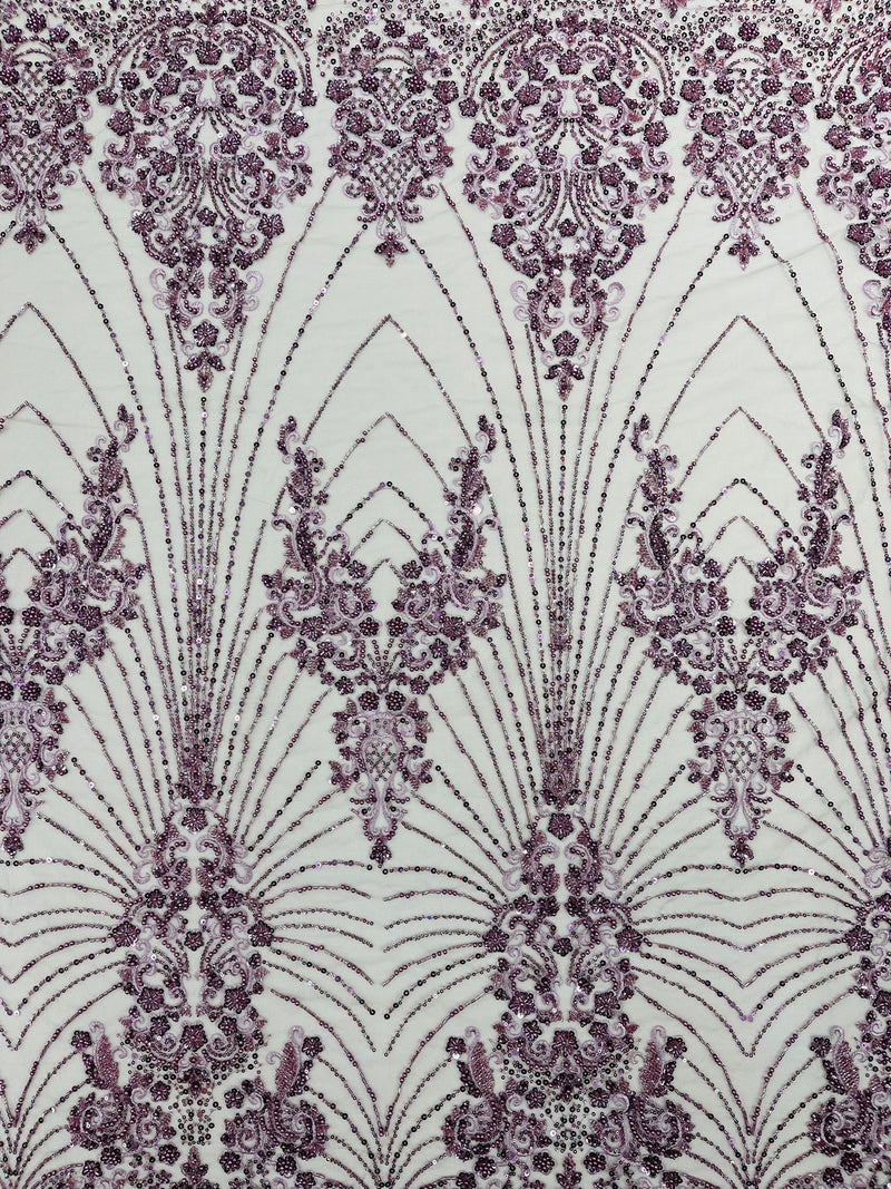 Royalty Damask Beaded Lace Luxury on Mesh, by The Yard.