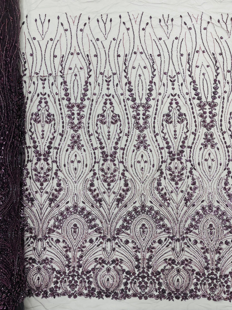 Modern Luxury Beaded Fabric Embroidered on a Mesh Lace, Sold by The Yard.