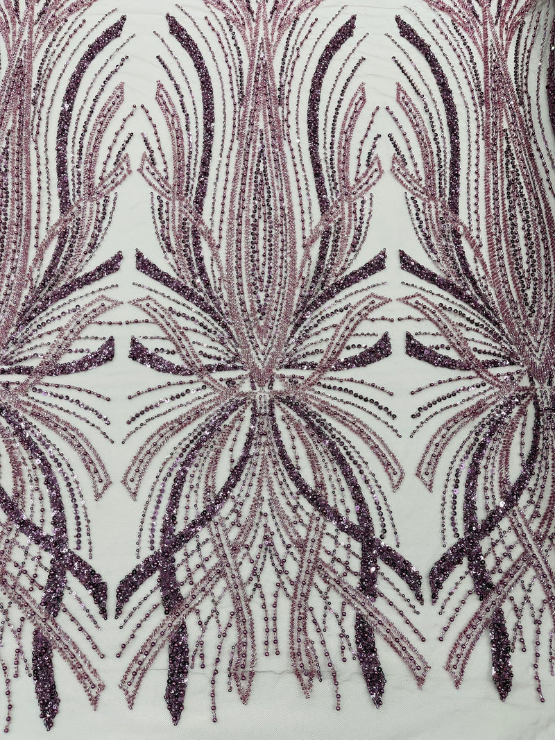 Palm Beaded Damask Design Fabric, by The Yard.