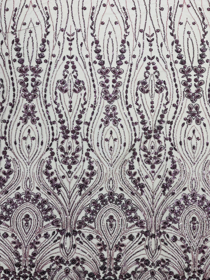 Modern Luxury Beaded Fabric Embroidered on a Mesh Lace, Sold by The Yard.
