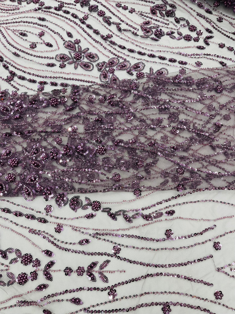 Modern Luxury Beaded Fabric Embroidered on a Mesh Lace, Sold by The Yard.