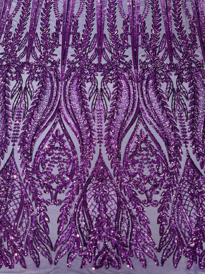 Damask design with sequins embroider on a 4 way stretch mesh fabric.