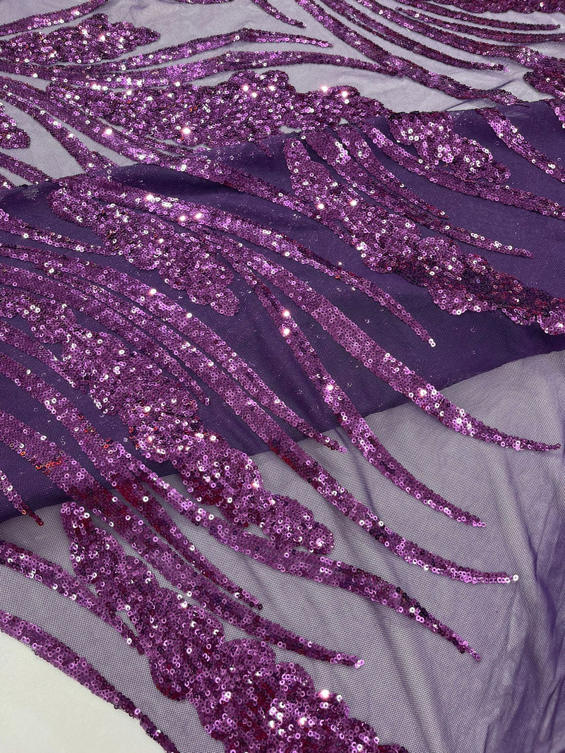 Feather damask shiny sequin design on a 4 way stretch mesh Fabric-prom-sold by The yard.