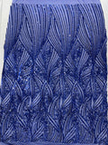 Geometric Feather wing shiny sequin design on a 4 way stretch mesh Fabric-prom-sold by the yard.