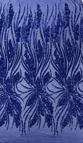 Feather damask shiny sequin design on a 4 way stretch mesh Fabric-prom-sold by The yard.