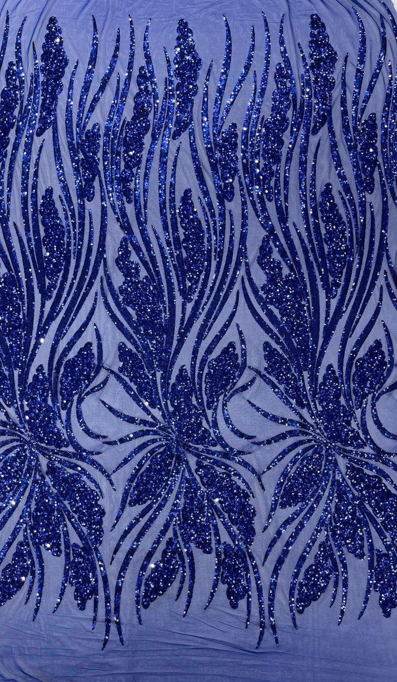 Feather damask shiny sequin design on a 4 way stretch mesh Fabric-prom-sold by The yard.