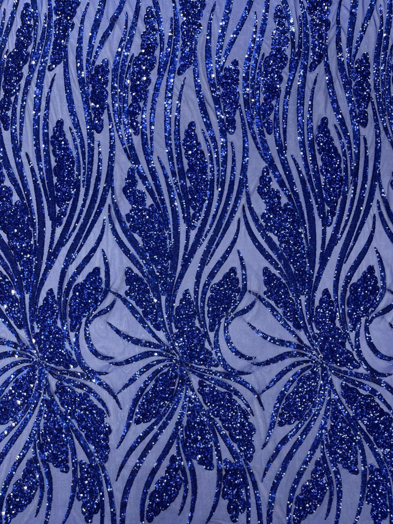 Feather damask shiny sequin design on a 4 way stretch mesh Fabric-prom-sold by The yard.