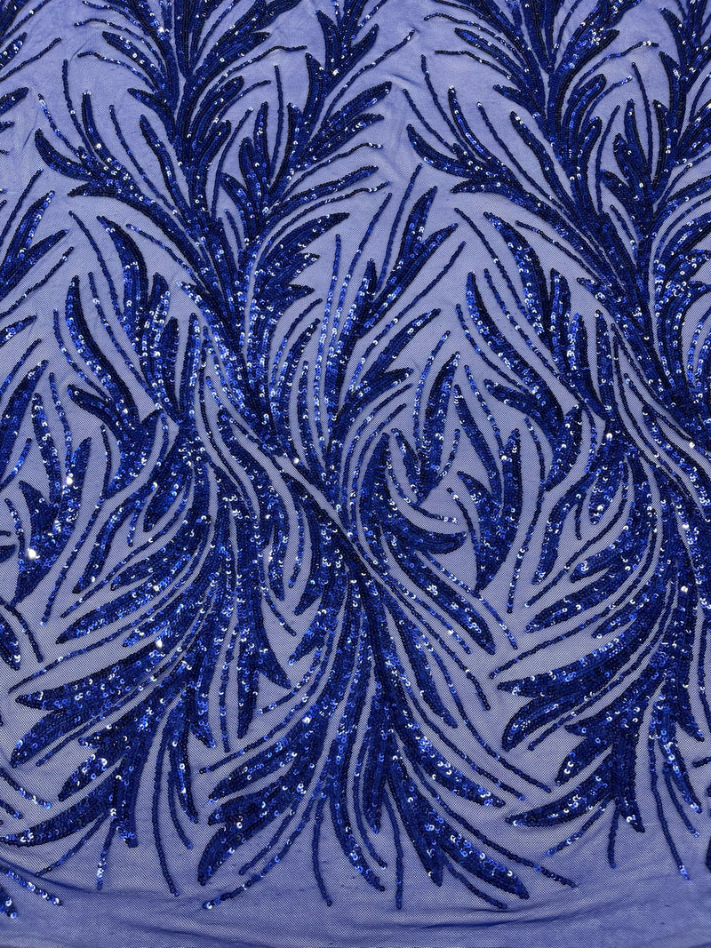 Feather Wing Shiny Sequin Design on a 4 Way Stretch mesh Fabric-Prom-Sold by The Yard.