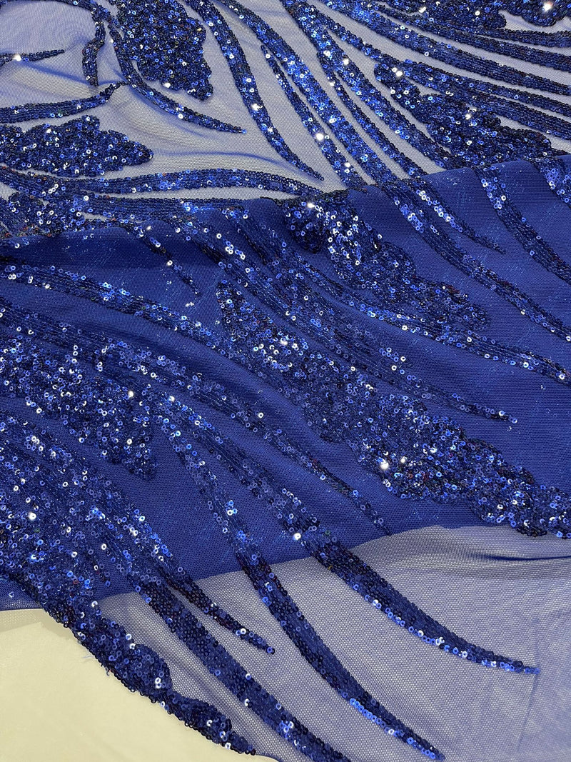 Feather damask shiny sequin design on a 4 way stretch mesh Fabric-prom-sold by The yard.