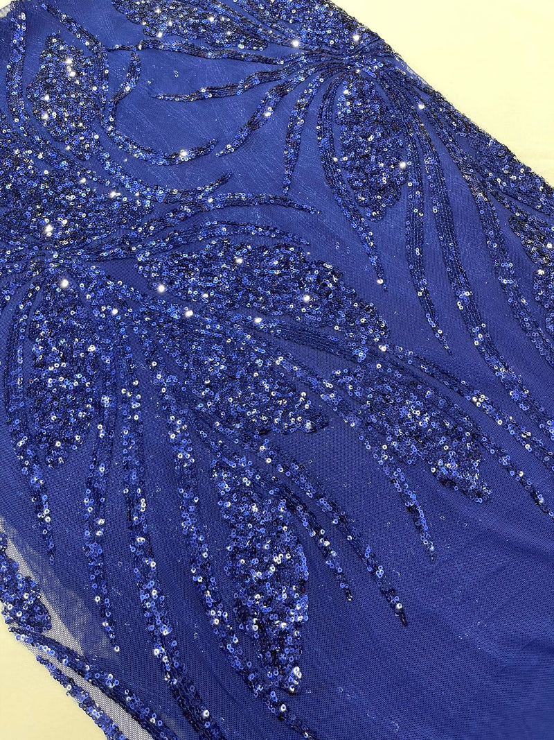 Feather damask shiny sequin design on a 4 way stretch mesh Fabric-prom-sold by The yard.