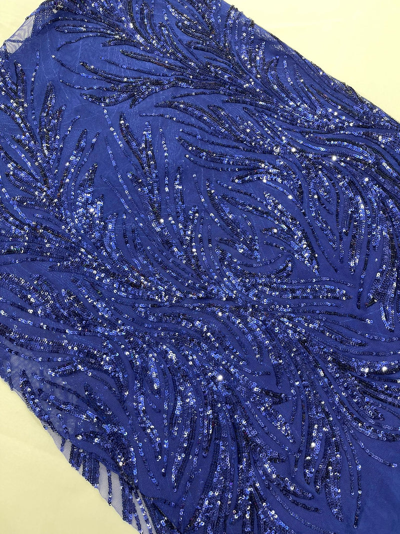 Feather Wing Shiny Sequin Design on a 4 Way Stretch mesh Fabric-Prom-Sold by The Yard.