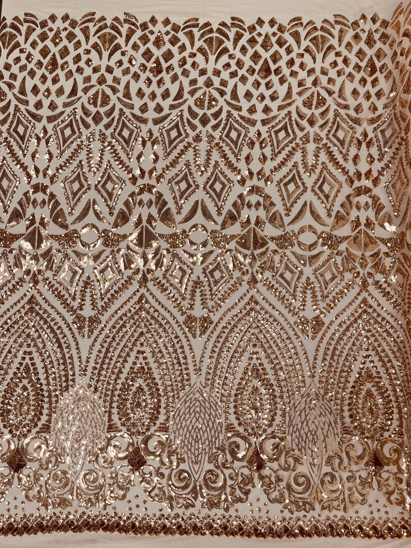 DIAMOND GEOMETRIC SEQUIN ON A STRETCH MESH FABRIC ( By The Yard)