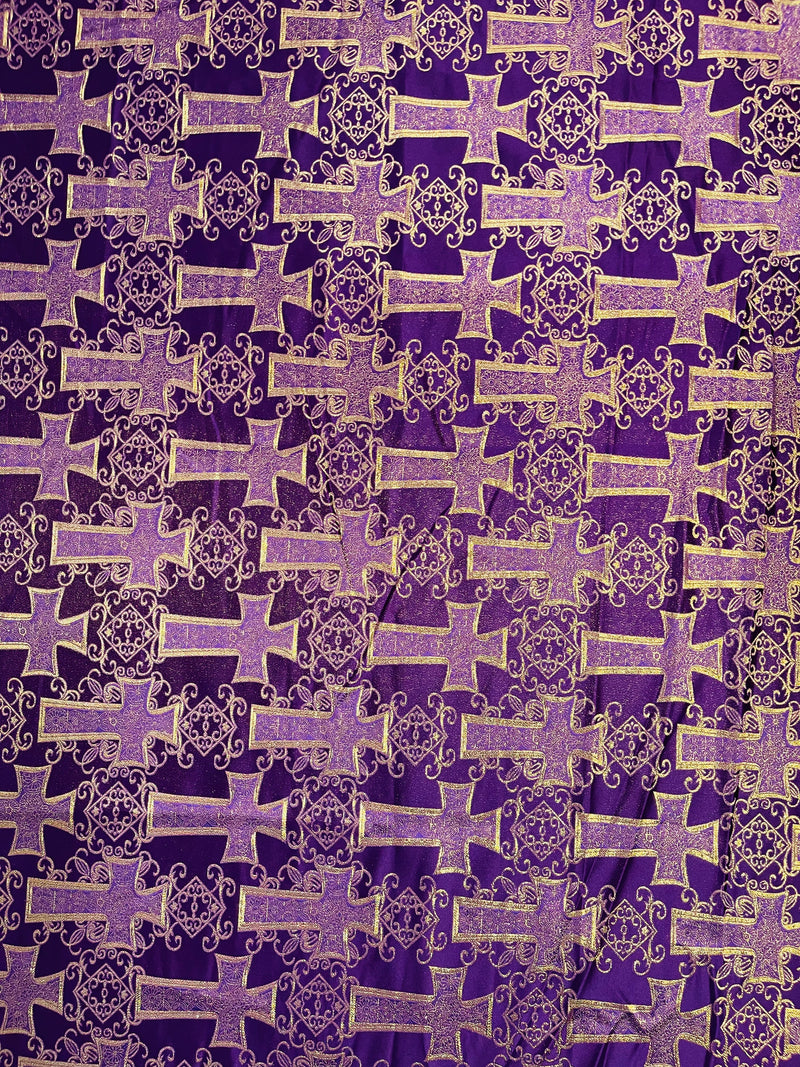 METALLIC BIG CROSS JACQUARD SATIN FABRIC (by the yard)
