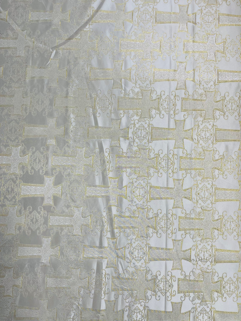 METALLIC BIG CROSS JACQUARD SATIN FABRIC (by the yard)
