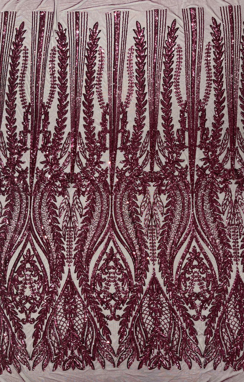 Damask design with sequins embroider on a 4 way stretch mesh fabric.