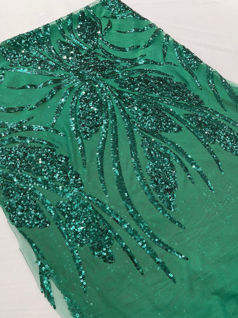 Feather damask shiny sequin design on a 4 way stretch mesh Fabric-prom-sold by The yard.