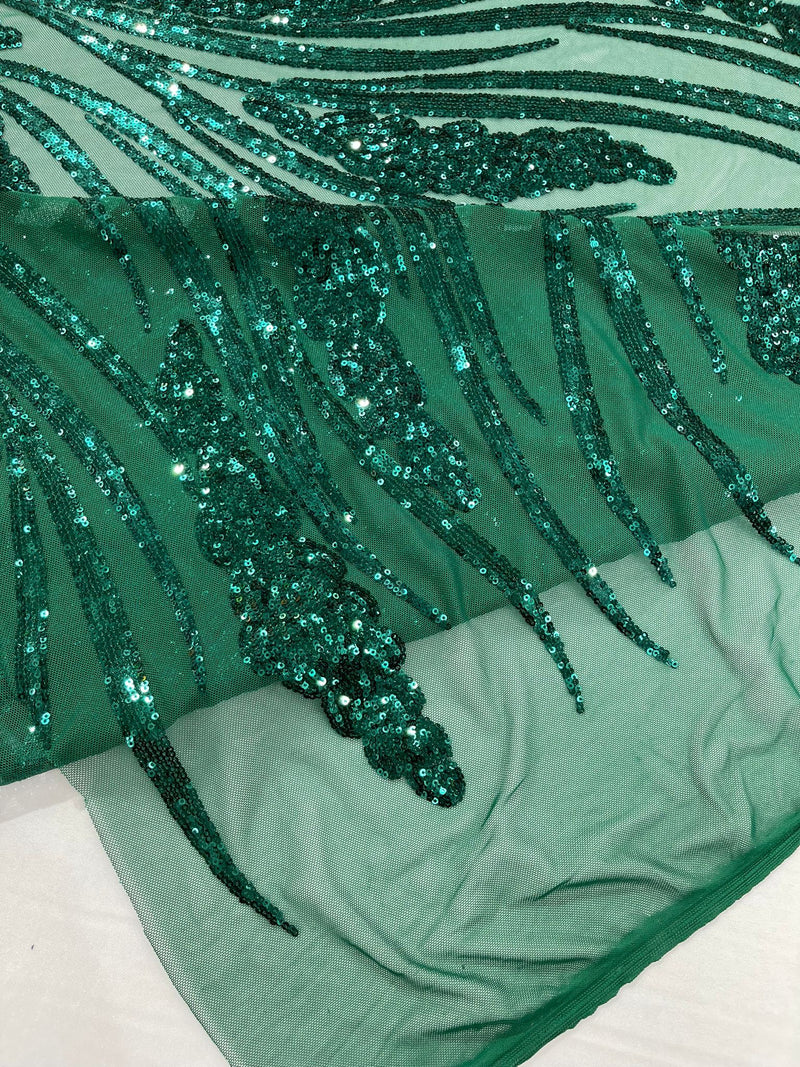 Feather damask shiny sequin design on a 4 way stretch mesh Fabric-prom-sold by The yard.