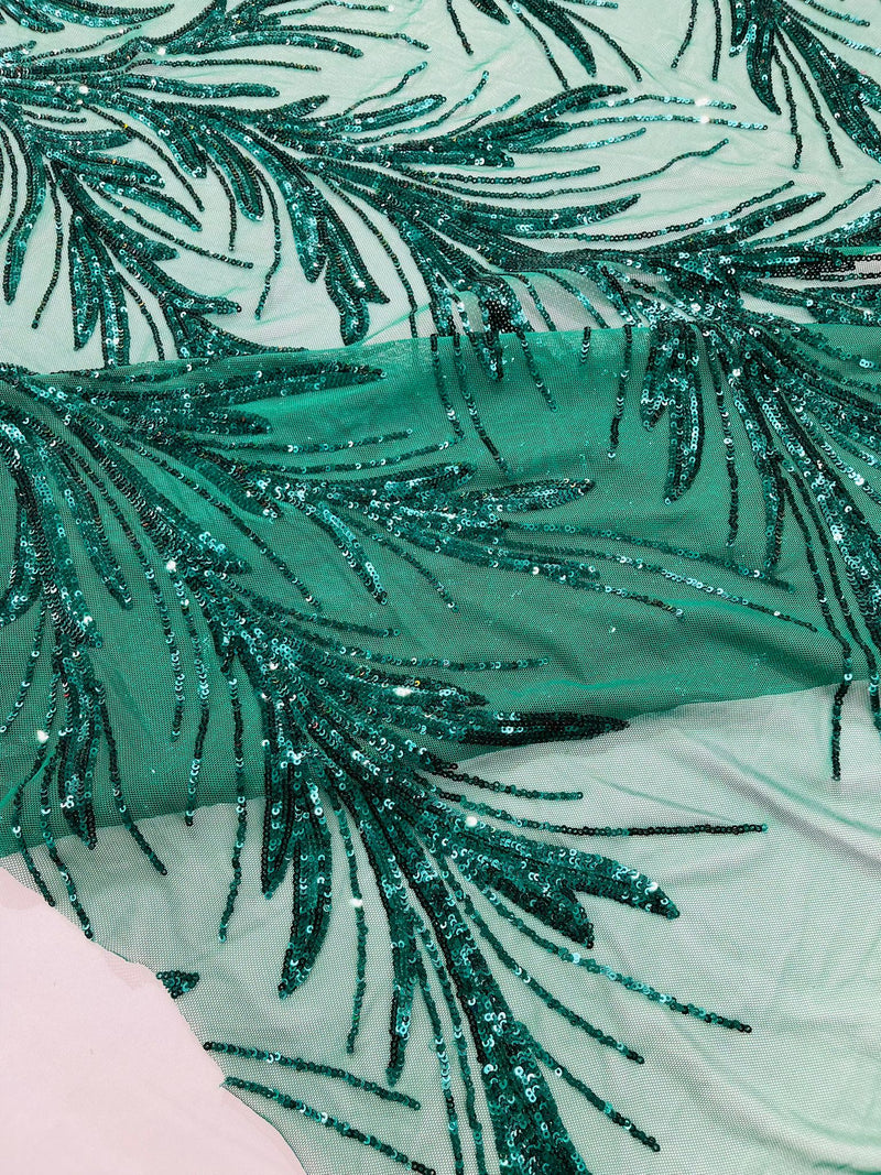 Feather Wing Shiny Sequin Design on a 4 Way Stretch mesh Fabric-Prom-Sold by The Yard.